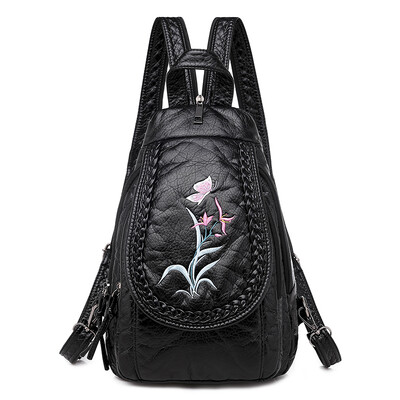 Izšūšanas Mini Mugursomas Sieviešu Mugursoma Jauki Ziedu Rakstu Mazgāšana PU Ādas Sieviešu Mugursoma Baltas Plecu somas meitenēm SAC