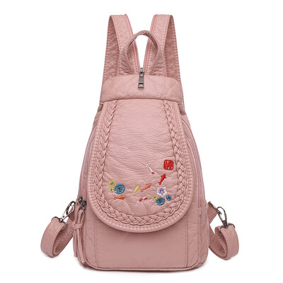 Izšūšanas Mini Mugursomas Sieviešu Mugursoma Jauki Ziedu Rakstu Mazgāšana PU Ādas Sieviešu Mugursoma Baltas Plecu somas meitenēm SAC