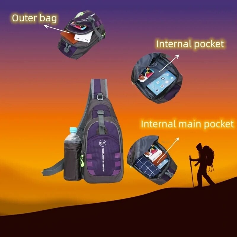 Āra ūdensnecaurlaidīga krūšu soma Neilona viegla Crossbody soma Vīriešu un sieviešu sporta velosipēdi ar ūdens pudeli plecu soma