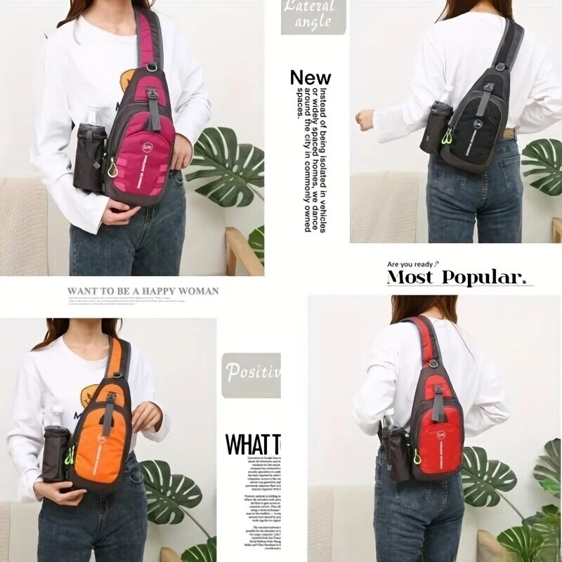 Āra ūdensnecaurlaidīga krūšu soma Neilona viegla Crossbody soma Vīriešu un sieviešu sporta velosipēdi ar ūdens pudeli plecu soma