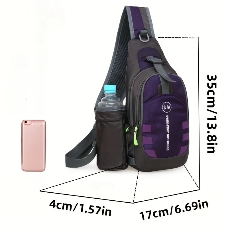 Āra ūdensnecaurlaidīga krūšu soma Neilona viegla Crossbody soma Vīriešu un sieviešu sporta velosipēdi ar ūdens pudeli plecu soma