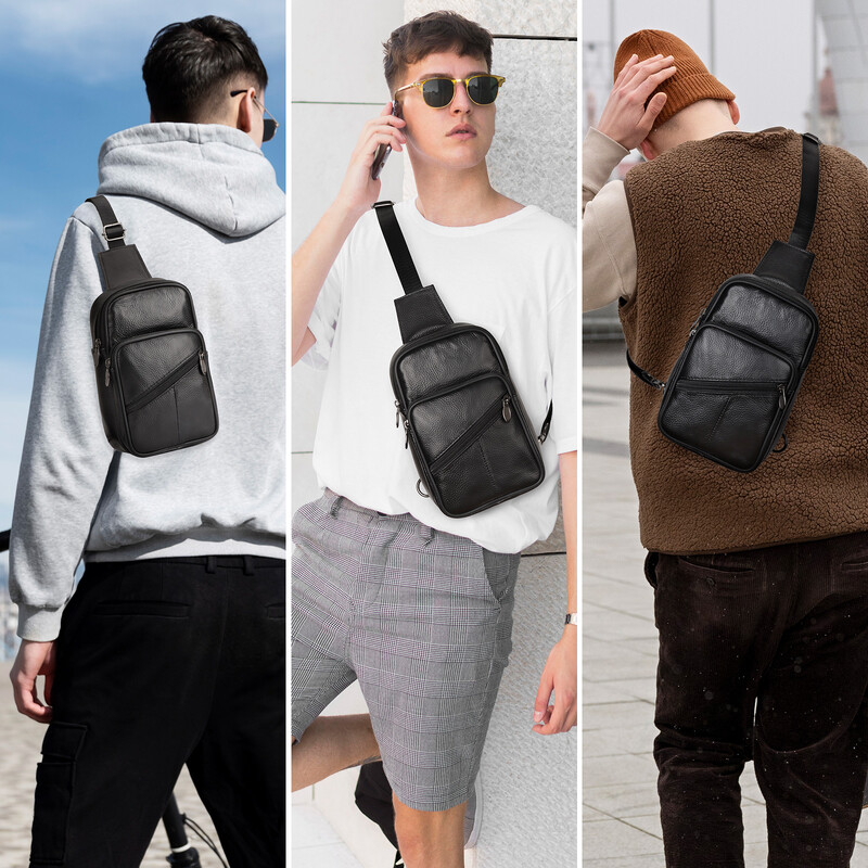 Īstas ādas Crossbody Sling soma vīriešiem un sievietēm Small Fanny Pack somiņas krūšu soma Ceļojumu mugursoma dienassoma
