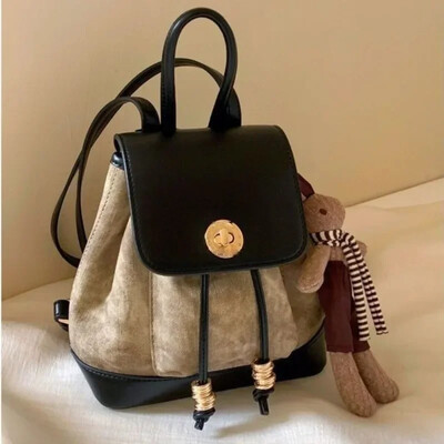 2024, nou geantă coreeană, ocazională, versatilă, rucsac de umăr de nișă high-end pentru exterior, rucsac din piele de catifea de cerb Maillard, la începutul toamnei