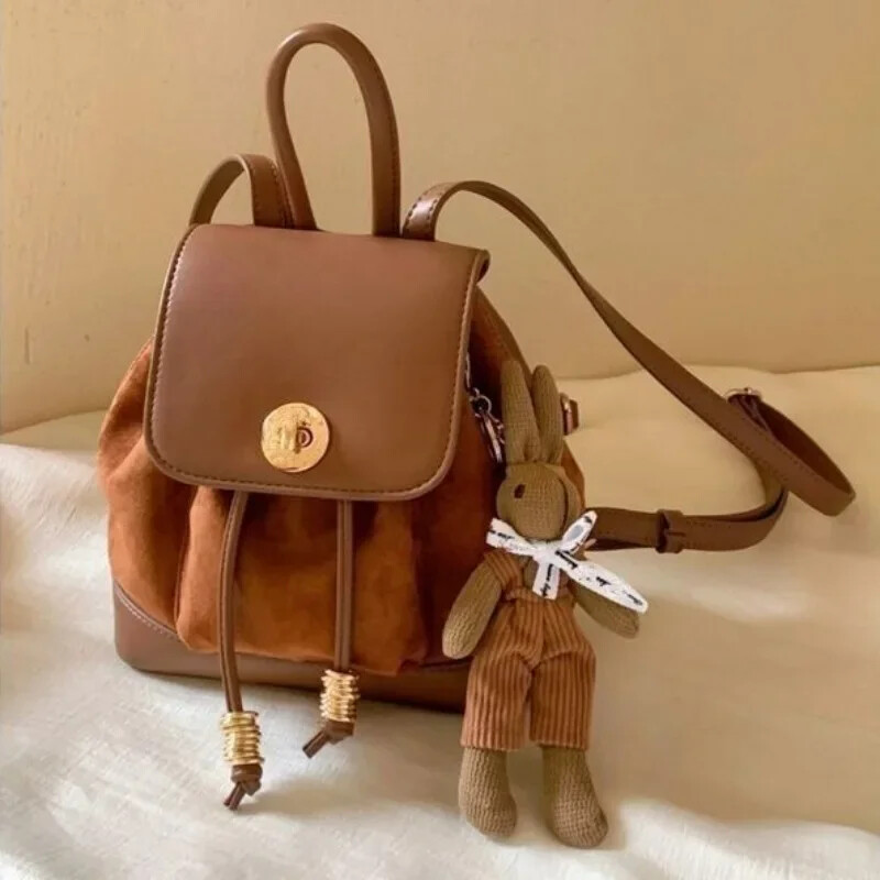 2024, nou geantă coreeană, ocazională, versatilă, rucsac de umăr de nișă high-end pentru exterior, rucsac din piele de catifea de cerb Maillard, la începutul toamnei