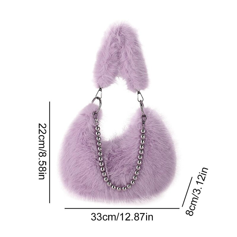 Poșetă de pluș pentru subrat pentru femei, cu lanț, pufoasă, versatilă, geantă de umăr, cu blană artificială, la modă, la subrat.