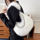 Geantă Hobo de iarnă pentru femei, cu fermoar, de pluș, de modă, geantă de mână de mare capacitate cu lanț, genți pentru axile blanoase pentru femei