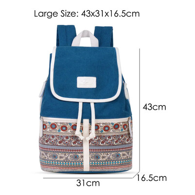 Rucsacuri stil etnic pentru femei Roșu Albastru Gri Genți de școală din pânză retro Lady Fete Pachet de călătorie Geantă mare de umăr cu fermoar Bolsas