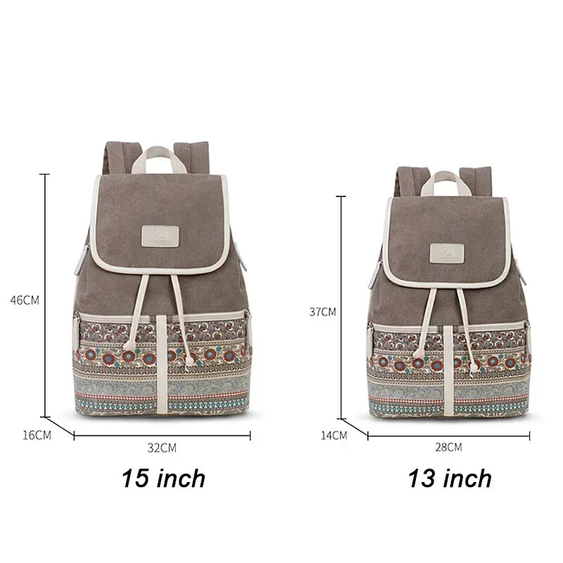 Rucsacuri stil etnic pentru femei Roșu Albastru Gri Genți de școală din pânză retro Lady Fete Pachet de călătorie Geantă mare de umăr cu fermoar Bolsas