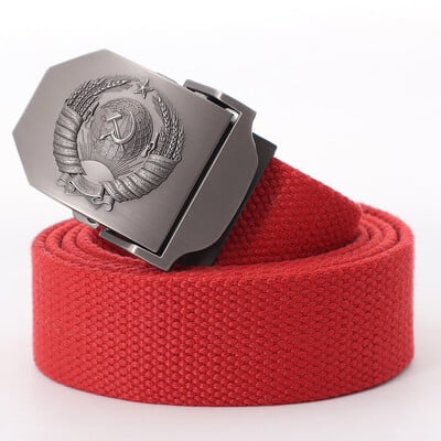 Muški platneni taktički vojni remen za vanjske prilike 3D sovjetski nacionalni grb s metalnom kopčom Unisex remen za traperice za muškarce Pojas za vojnu obuku