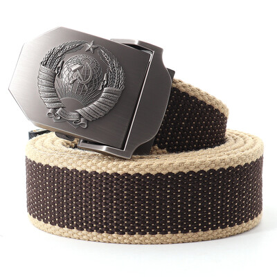 Muški platneni taktički vojni remen za vanjske prilike 3D sovjetski nacionalni grb s metalnom kopčom Unisex remen za traperice za muškarce Pojas za vojnu obuku