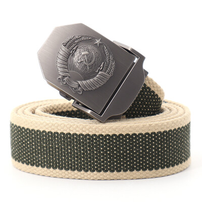 Muški platneni taktički vojni remen za vanjske prilike 3D sovjetski nacionalni grb s metalnom kopčom Unisex remen za traperice za muškarce Pojas za vojnu obuku