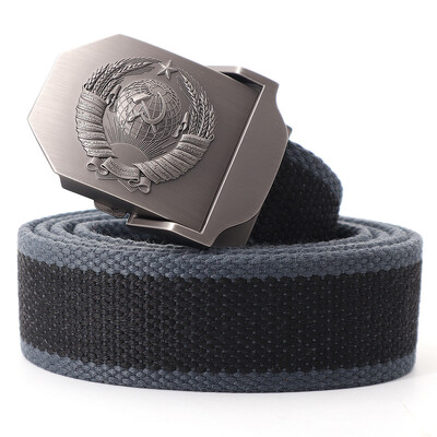 Muški platneni taktički vojni remen za vanjske prilike 3D sovjetski nacionalni grb s metalnom kopčom Unisex remen za traperice za muškarce Pojas za vojnu obuku
