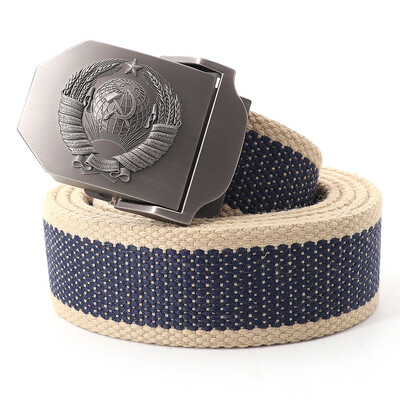Muški platneni taktički vojni remen za vanjske prilike 3D sovjetski nacionalni grb s metalnom kopčom Unisex remen za traperice za muškarce Pojas za vojnu obuku