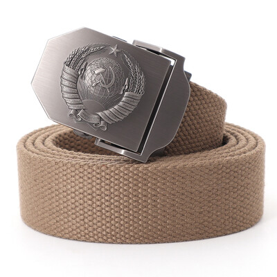 Muški platneni taktički vojni remen za vanjske prilike 3D sovjetski nacionalni grb s metalnom kopčom Unisex remen za traperice za muškarce Pojas za vojnu obuku