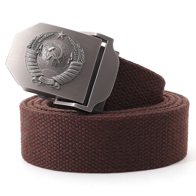 Muški platneni taktički vojni remen za vanjske prilike 3D sovjetski nacionalni grb s metalnom kopčom Unisex remen za traperice za muškarce Pojas za vojnu obuku
