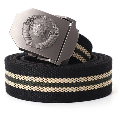 Muški platneni taktički vojni remen za vanjske prilike 3D sovjetski nacionalni grb s metalnom kopčom Unisex remen za traperice za muškarce Pojas za vojnu obuku