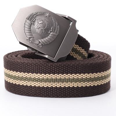Muški platneni taktički vojni remen za vanjske prilike 3D sovjetski nacionalni grb s metalnom kopčom Unisex remen za traperice za muškarce Pojas za vojnu obuku