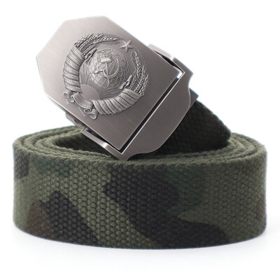 Muški platneni taktički vojni remen za vanjske prilike 3D sovjetski nacionalni grb s metalnom kopčom Unisex remen za traperice za muškarce Pojas za vojnu obuku