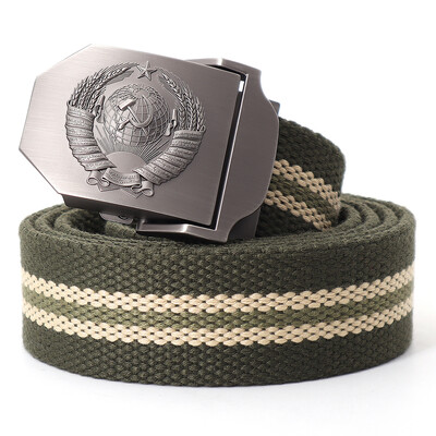 Muški platneni taktički vojni remen za vanjske prilike 3D sovjetski nacionalni grb s metalnom kopčom Unisex remen za traperice za muškarce Pojas za vojnu obuku