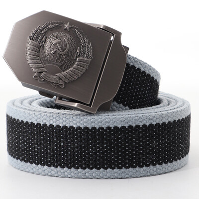 Muški platneni taktički vojni remen za vanjske prilike 3D sovjetski nacionalni grb s metalnom kopčom Unisex remen za traperice za muškarce Pojas za vojnu obuku