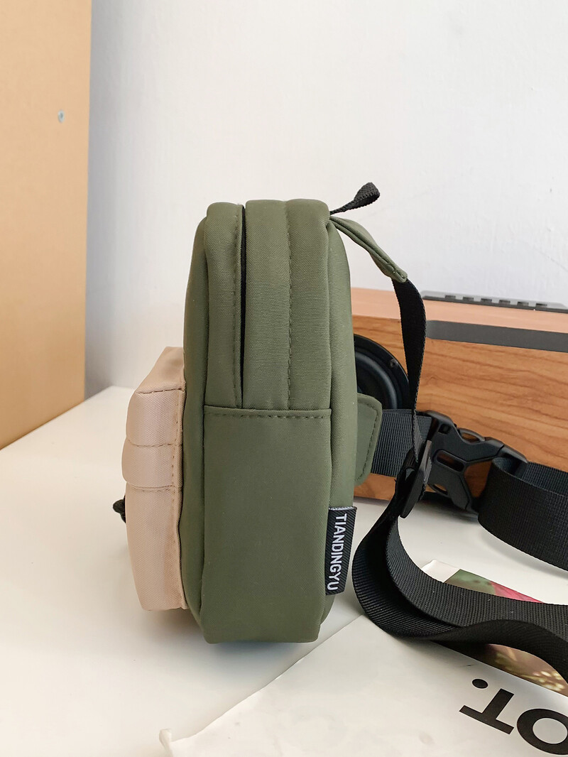 VC, la modă, contrastantă, mini geantă de piept pentru bărbați, la modă, din nailon, geantă ușoară pentru bărbați, unisex, ocazională, pentru telefonul stradal.