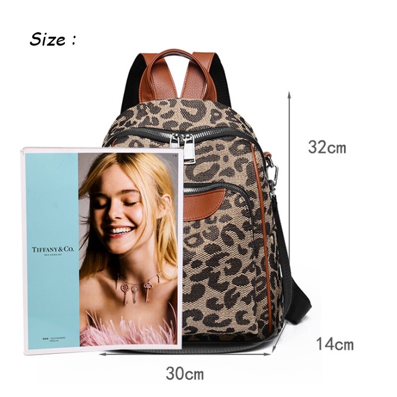 Rucsac de designer pentru femei, rucsac vintage cu leopard, ghiozdan pentru adolescente, fete, rucsac multifuncțional, geantă de umăr pentru femei
