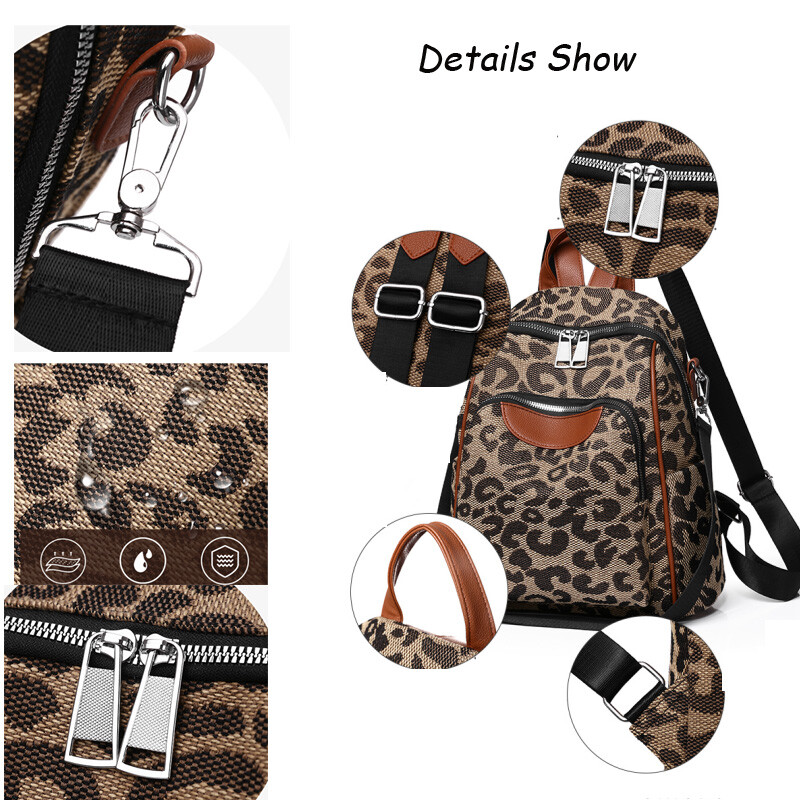 Rucsac de designer pentru femei, rucsac vintage cu leopard, ghiozdan pentru adolescente, fete, rucsac multifuncțional, geantă de umăr pentru femei