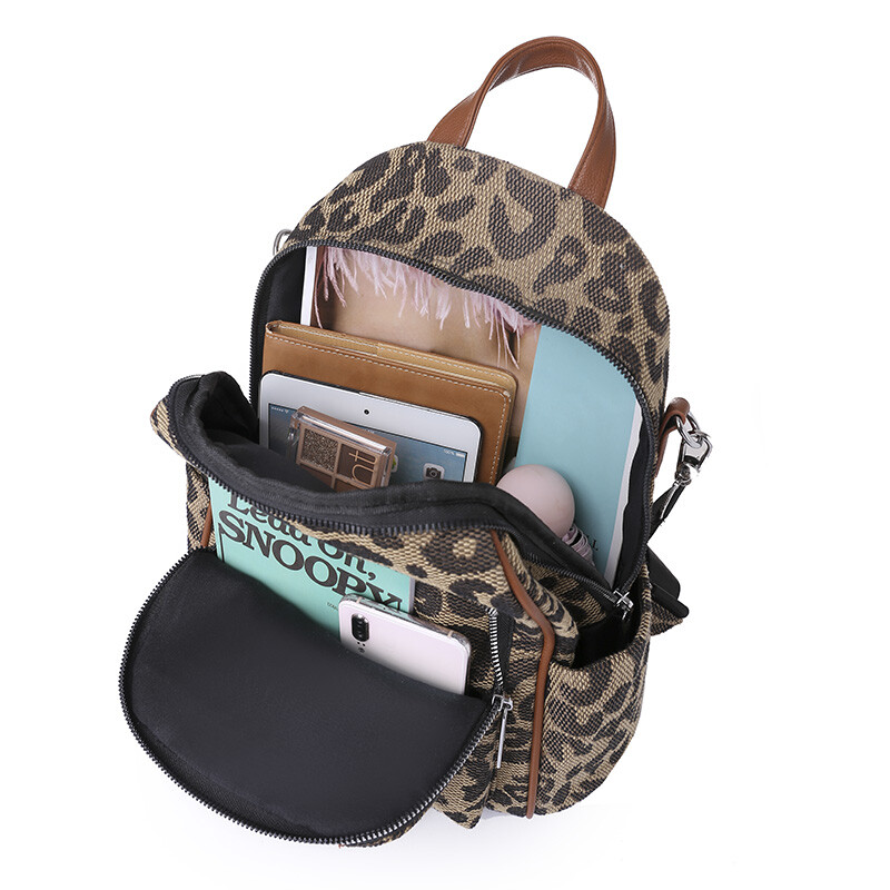 Rucsac de designer pentru femei, rucsac vintage cu leopard, ghiozdan pentru adolescente, fete, rucsac multifuncțional, geantă de umăr pentru femei