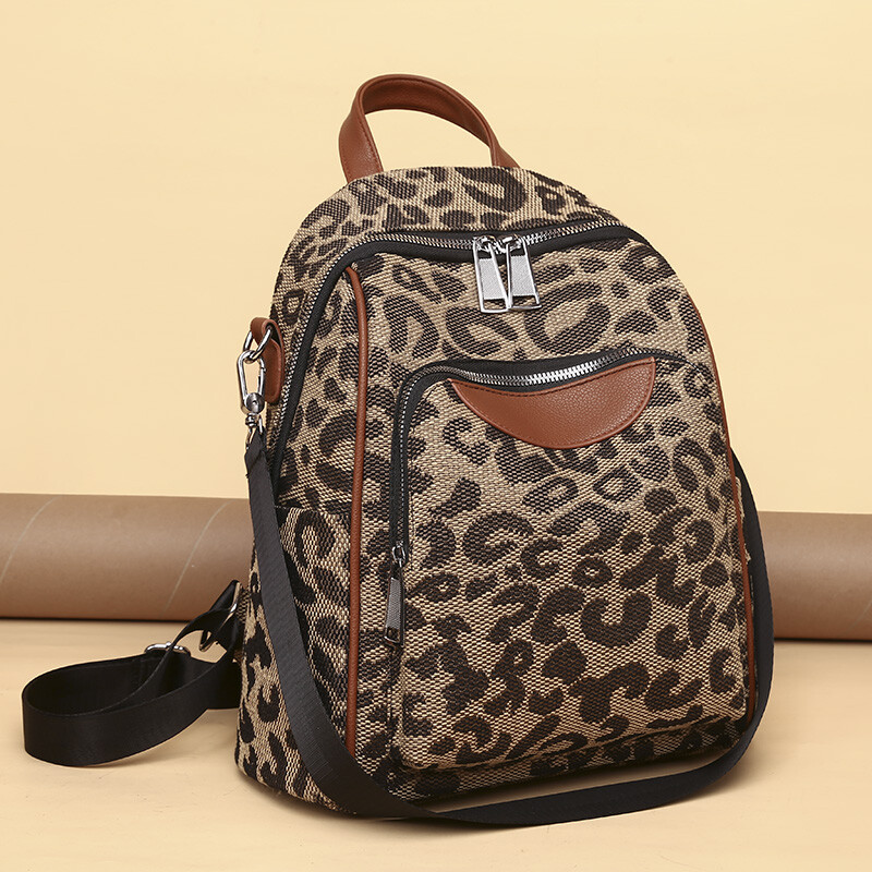 Rucsac de designer pentru femei, rucsac vintage cu leopard, ghiozdan pentru adolescente, fete, rucsac multifuncțional, geantă de umăr pentru femei