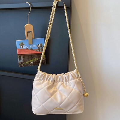 Geantă de umăr pentru femei, fete, din piele PU, pliată, în carouri, geantă tip găleată, geantă de mână de capacitate mare, geantă de subrat la modă