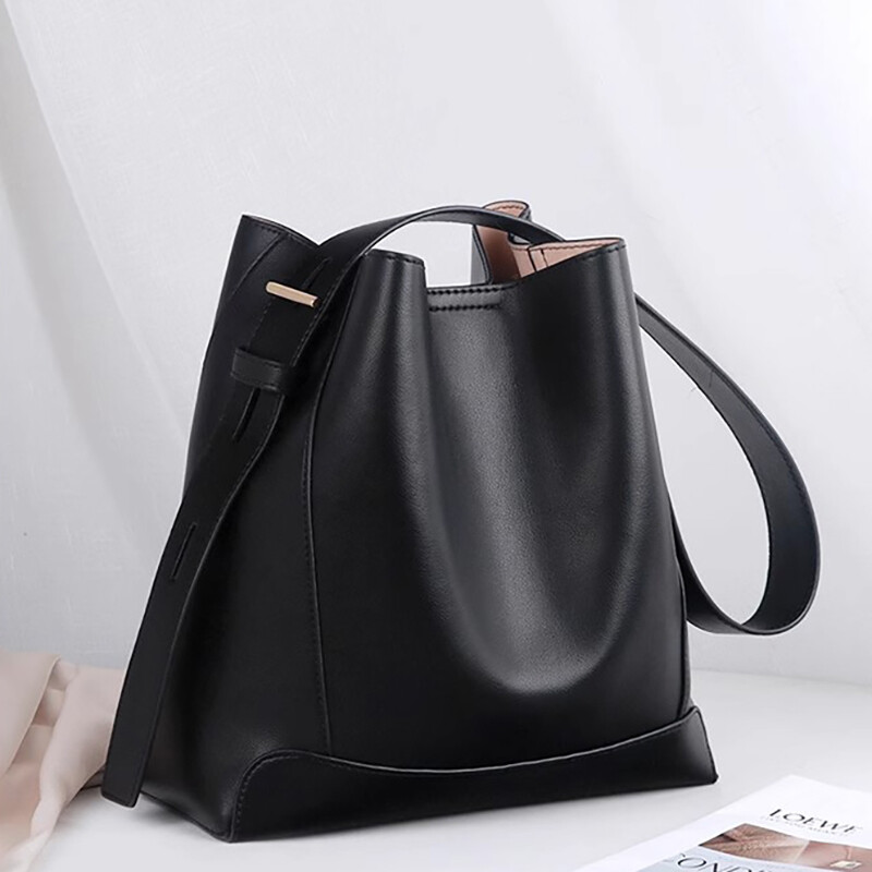 Geantă găleată nouă pentru femei, de culoare uni, geantă ușoară de tote geantă premium de mare capacitate la subrat Geantă de umăr versatilă din PU