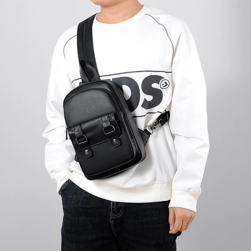 Vīriešu mugursoma Maza krūšu soma Vīriešu plecu soma Labas kvalitātes Pu ādas vīriešu soma Ikdienas biznesa vīriešu mugursomas Mochila