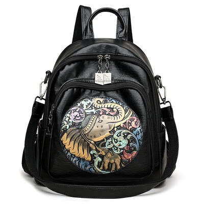 2024 Rucsacuri cu design imprimeu elefant Rucsac de culoare solidă din piele de înaltă calitate Mochila de călătorie de lux pentru femei Sac A Dos