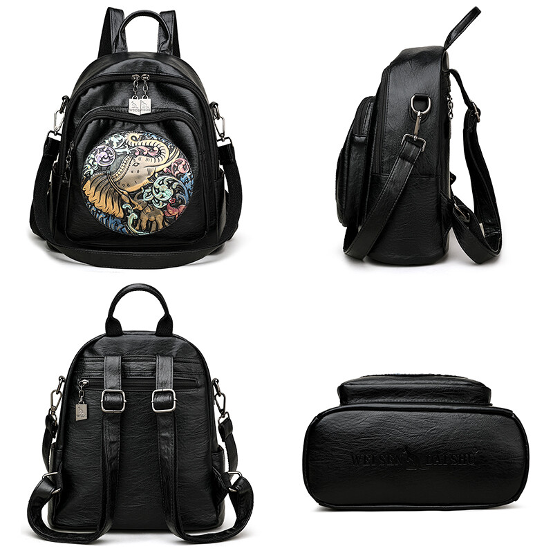 2024 Rucsacuri cu design imprimeu elefant Rucsac de culoare solidă din piele de înaltă calitate Mochila de călătorie de lux pentru femei Sac A Dos