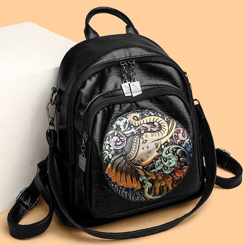 2024 Rucsacuri cu design imprimeu elefant Rucsac de culoare solidă din piele de înaltă calitate Mochila de călătorie de lux pentru femei Sac A Dos