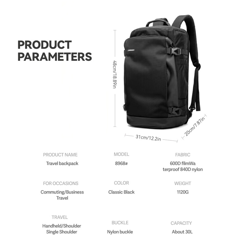 Rucsac de călătorie pentru călătorii cu avionul,Bagaj de mână, rezistent la apă, pentru afaceri, de 30 l, aprobat de TSA