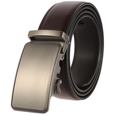 3,5 cm plata bikšu josta vīriešiem Dabīga neporaina brūna josta Metāla automātiska sprādze Vīriešu īstas ādas josta