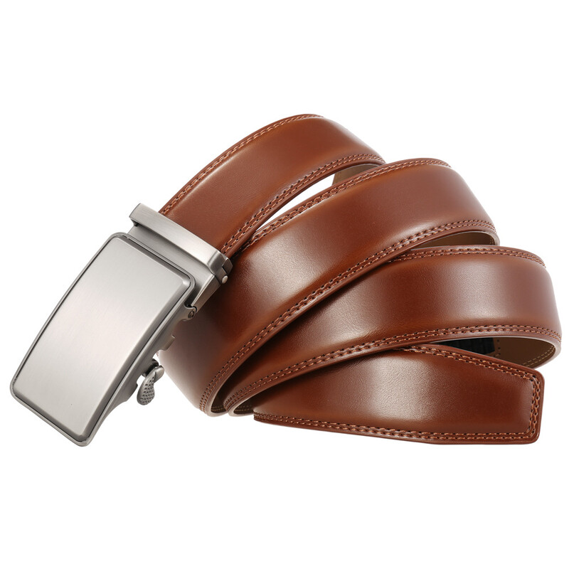 3,5 cm plata bikšu josta vīriešiem Dabīga neporaina brūna josta Metāla automātiska sprādze Vīriešu īstas ādas josta