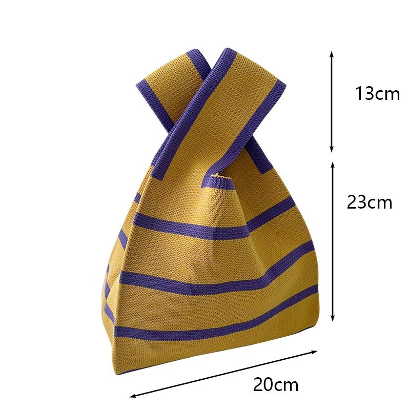 Geantă de mână mică, tricotată manual pentru femei, geantă de mână ocazională, cu dungi late, pentru cumpărător, mini geantă de umăr reutilizabilă pentru studenți