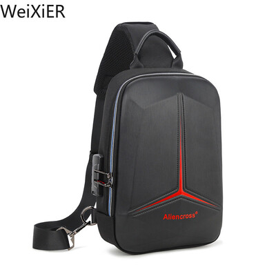 Vīriešu PVC daudzfunkciju USB plecu pretaizdzīšanas Sporta Cross Body Sling Sporta zāle Krūšu somas Ceļojumu Messenger Pack Ikdienas komplekts vīriešiem