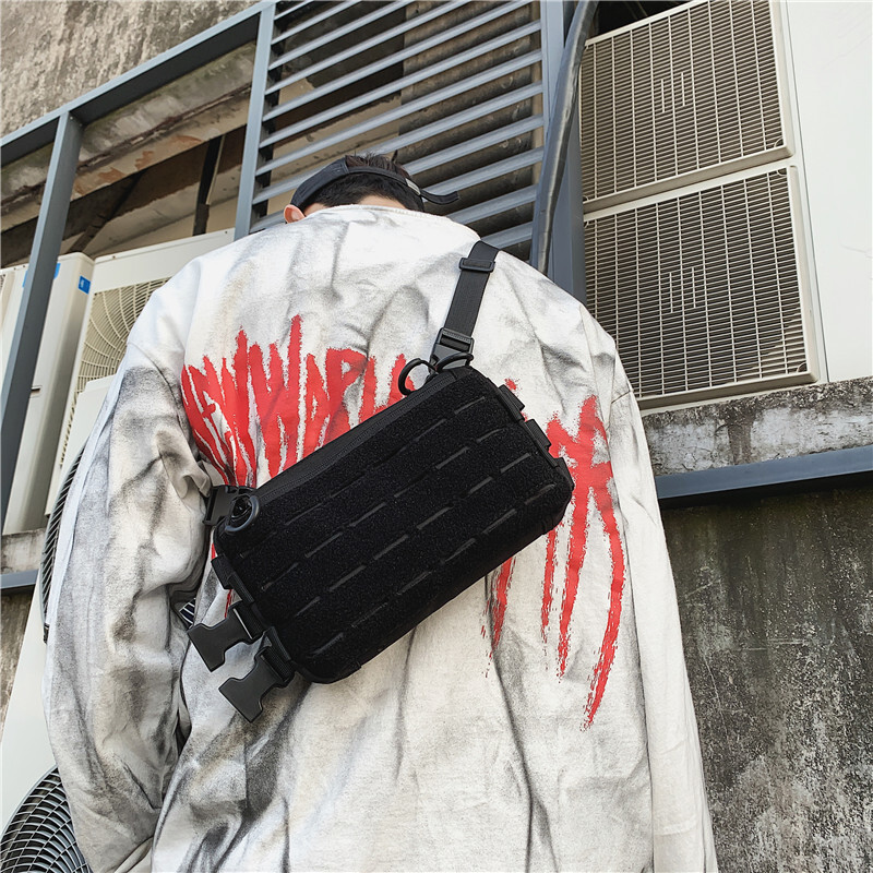Geantă tactică pentru piept unisex, geantă hip hop pentru îmbrăcăminte de stradă, pachet funcțional pentru talie, geantă pentru piept, în aer liber, cu vestă.