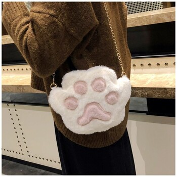 Μόδα Γυναικεία Bear\'s Paw Σχήμα Μαλακή Faux Fur Τσάντα χιαστί Χνουδωτό μίνι ώμου Chain Τσάντα Messenger Τσάντα Bear Paw Μικρή τσάντα