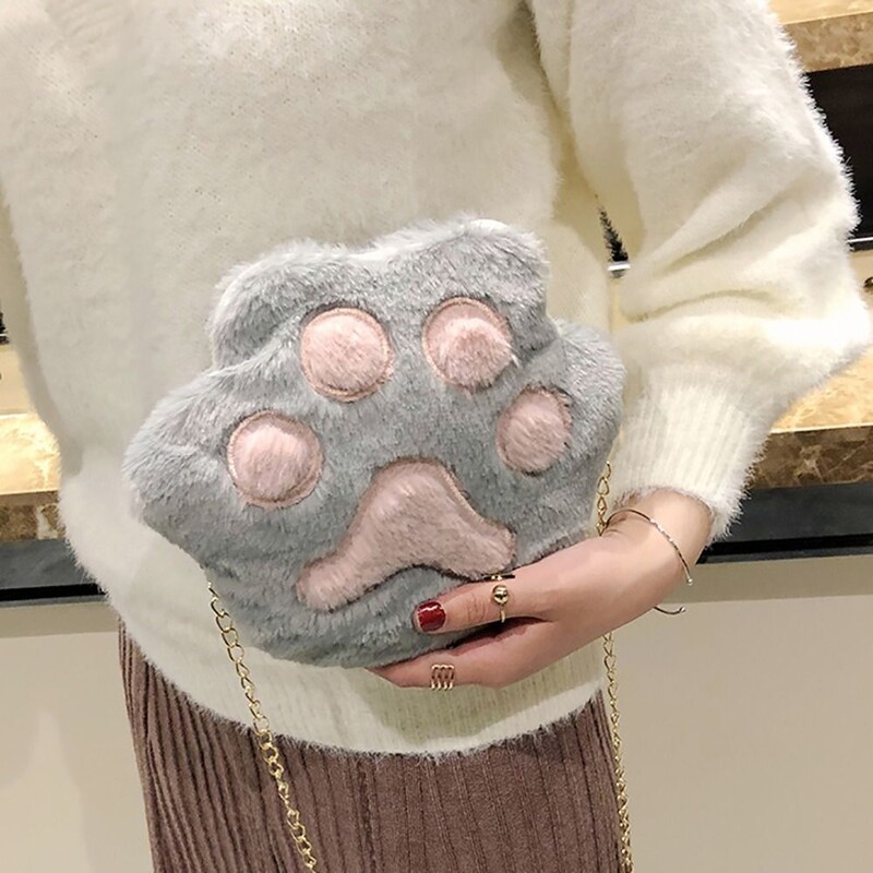 Geantă de mână în formă de labă de urs moale din blană artificială pentru femei la modă