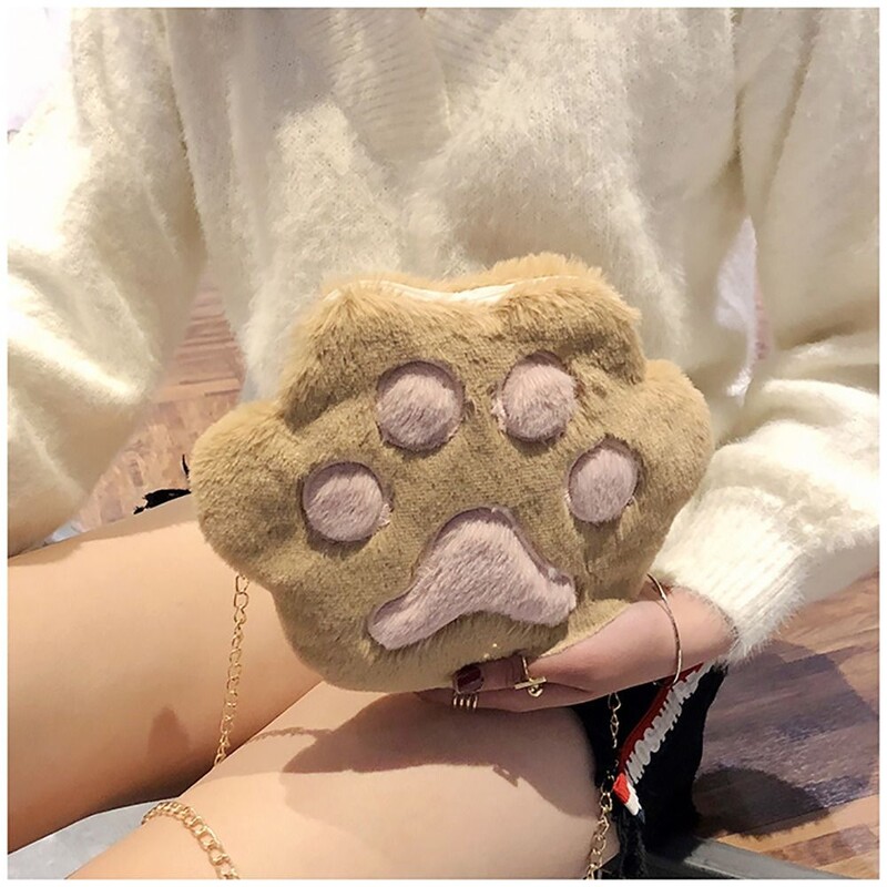 Geantă de mână în formă de labă de urs moale din blană artificială pentru femei la modă