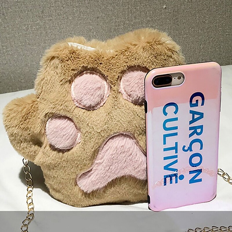 Geantă de mână în formă de labă de urs moale din blană artificială pentru femei la modă