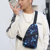 Sute de bărbați crossbody interfață de încărcare USB antifurt impermeabilă moda camuflaj geanta pentru piept bărbați material Oxford