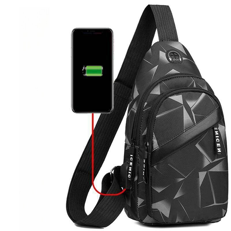Sute de bărbați crossbody interfață de încărcare USB antifurt impermeabilă moda camuflaj geanta pentru piept bărbați material Oxford