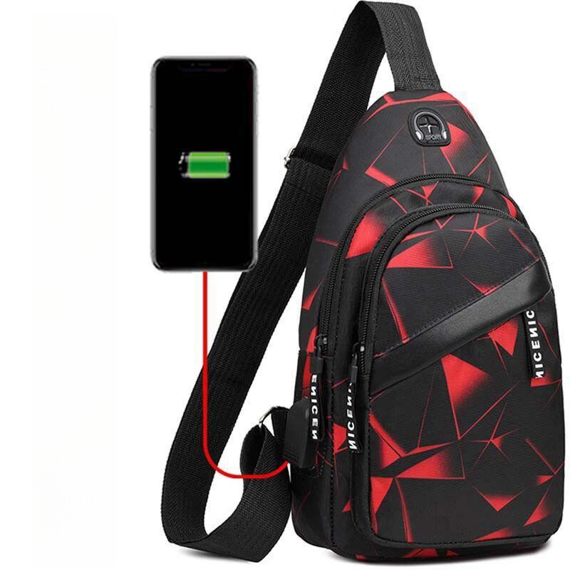 Sute de bărbați crossbody interfață de încărcare USB antifurt impermeabilă moda camuflaj geanta pentru piept bărbați material Oxford