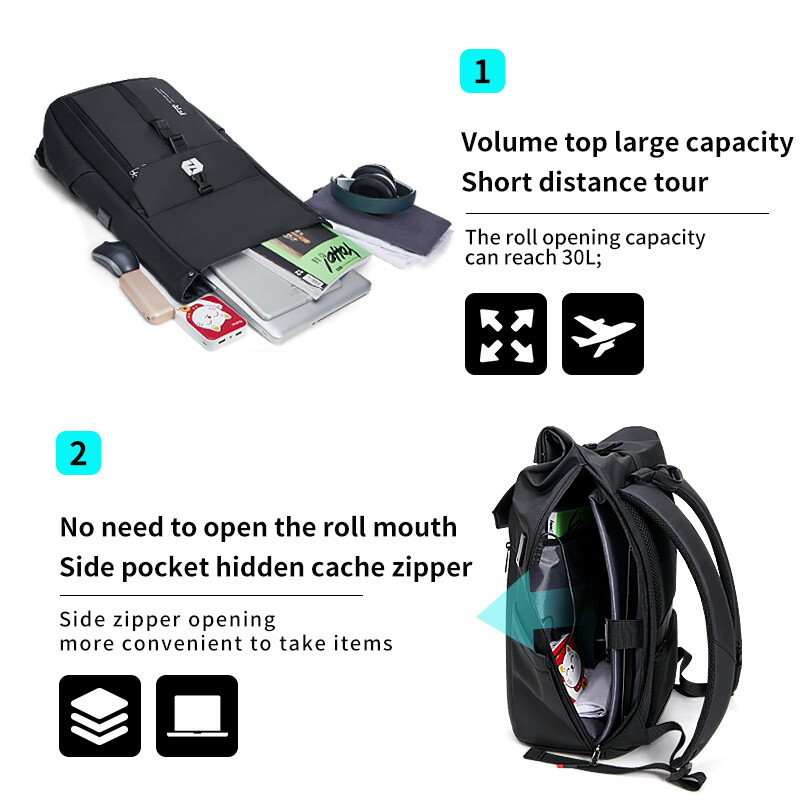 2023 Nou Rucsac de călătorie Fenruien pentru bărbați, rezistent la apă, încărcare USB, 26-30L, rucsac de afaceri de mare capacitate, geantă de școală pentru laptop