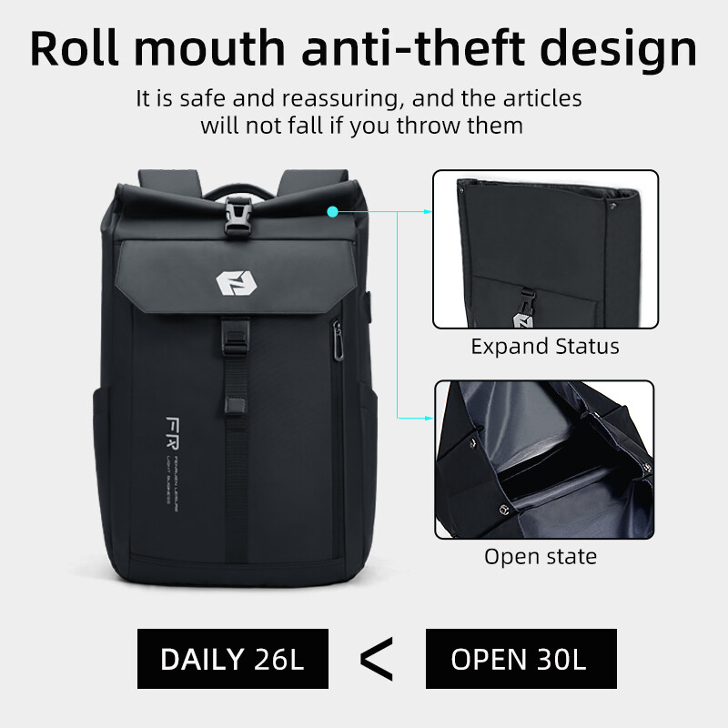 2023 Nou Rucsac de călătorie Fenruien pentru bărbați, rezistent la apă, încărcare USB, 26-30L, rucsac de afaceri de mare capacitate, geantă de școală pentru laptop